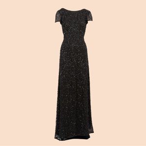 Adrianna Papell Plus Size Scoop Back Sequin Gown in Black